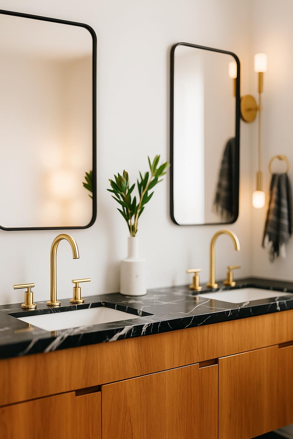 Brushed Gold Bathroom Faucet, Indare Two Handles 360° Swivel Spout Widespread 4Inch 8Inch Brass Bathroom Sink Faucet 3 Hole with Pop-Up Drain and Water Supply Lines, Upgraded Style