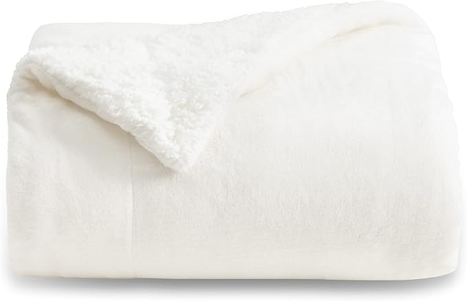 Bedsure GentleSoft Sherpa Fleece Throw Blanket for Couch - Thick and Warm Throw for Women and Men, Soft Fuzzy Plush Blanket for Winter, Non-Heated, White, 50x60 Inches