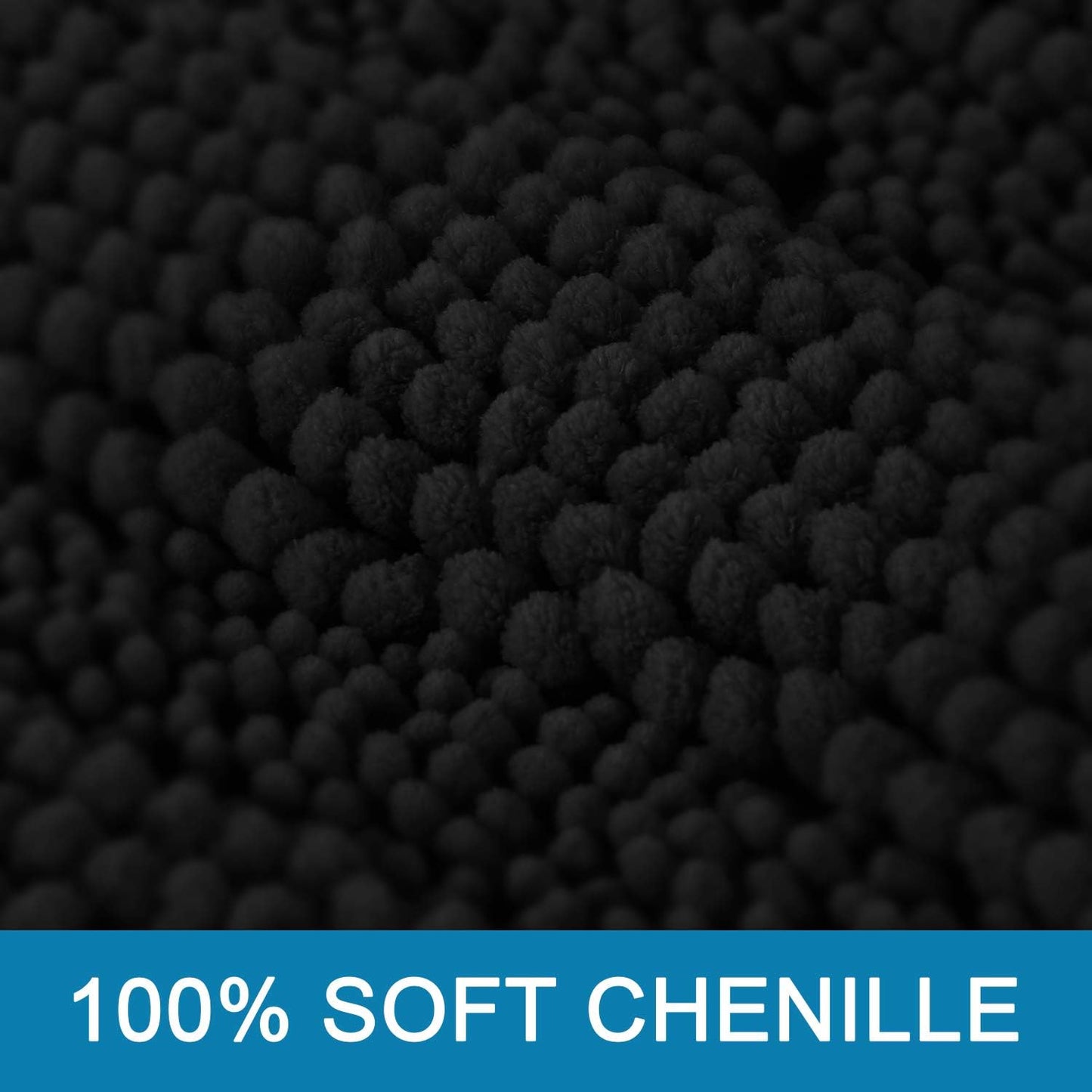 H.VERSAILTEX Bath Rugs for Bathroom Non Slip Bath Mats Extra Thick Chenille Striped Bath Rug Runners 47" x 17" Absorbent Fluffy Soft Shaggy Mats Dry Fast Plush Area Carpet for Bath Room - Black
