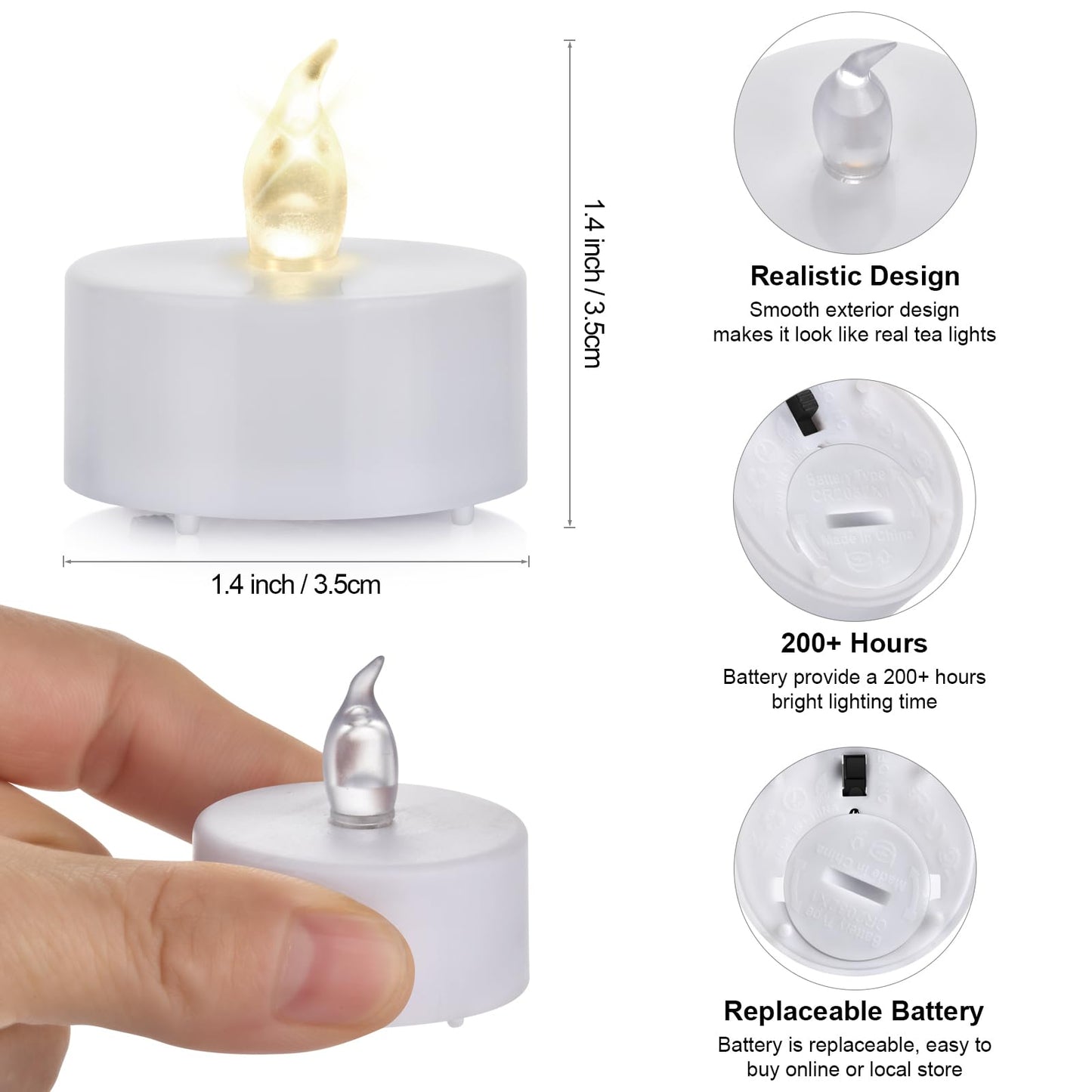 Battery Operated Tea Light Candles:200 Pack Flameless LED Realistic Flickering Candles 200+ Hours Electric Fake Candle in Warm Yellow Ideal for Party, Wedding, Birthday, Gifts and Home Decoration