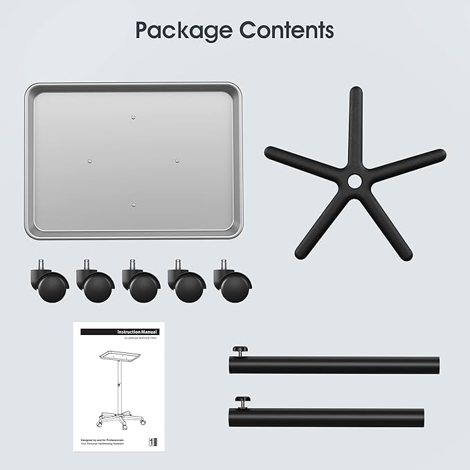 Premium Aluminum Salon Trolley Rolling Tray Silver Salon Station Tray with Wheels for Barber SPA Tattoo Clinic