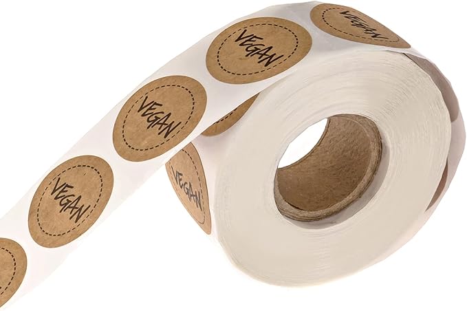 Brown Kraft Vegan Stickers/Small 1" Circle Labels/Unique Design with Modern Aesthetic / 500 Food Stickers/Made in The USA