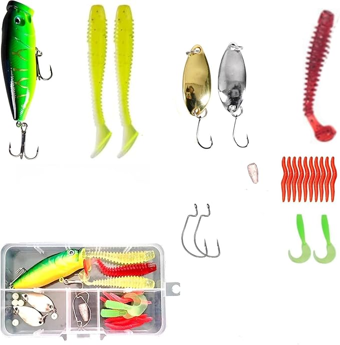 1Set Topwater & Slow Sinking Lure Set-Lures-Baits- Attractants-Spoons-for Bass Trout Salmon-Angling Enthusiasts