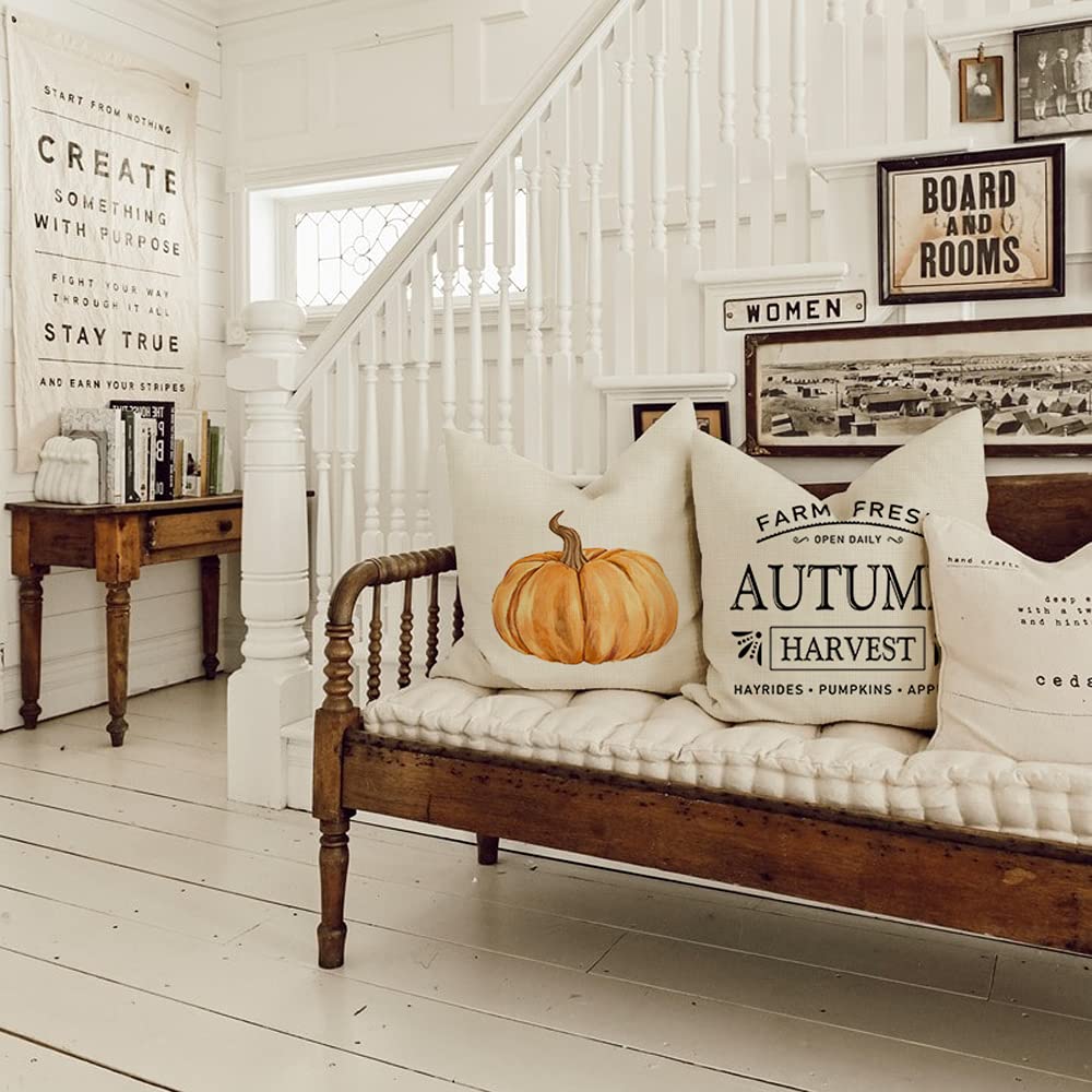 GEEORY Fall Pillow Covers 18x18 inch Set of 4 Pumpkin Maple Leaf Harvest Outdoor Fall Pillows Decorative Throw Pillows Farmhouse Thanksgiving Autumn Cushion Case for Couch