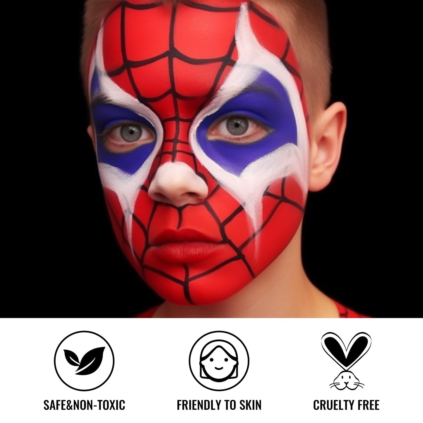 US Flag Red White Blue Face Painting Kit, 3 Colors Facepaint + 3PC Sponge + Brush for Halloween Costume Clown Joker, Eye Black f