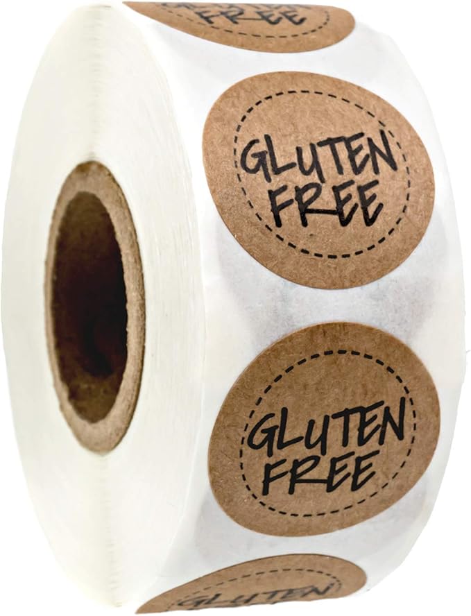Gluten Free Kraft Stickers / 500 Brown Kraft Circle Labels Per Roll / 1" Round Food Labels Labels/Food Allergy Sticker Seals
