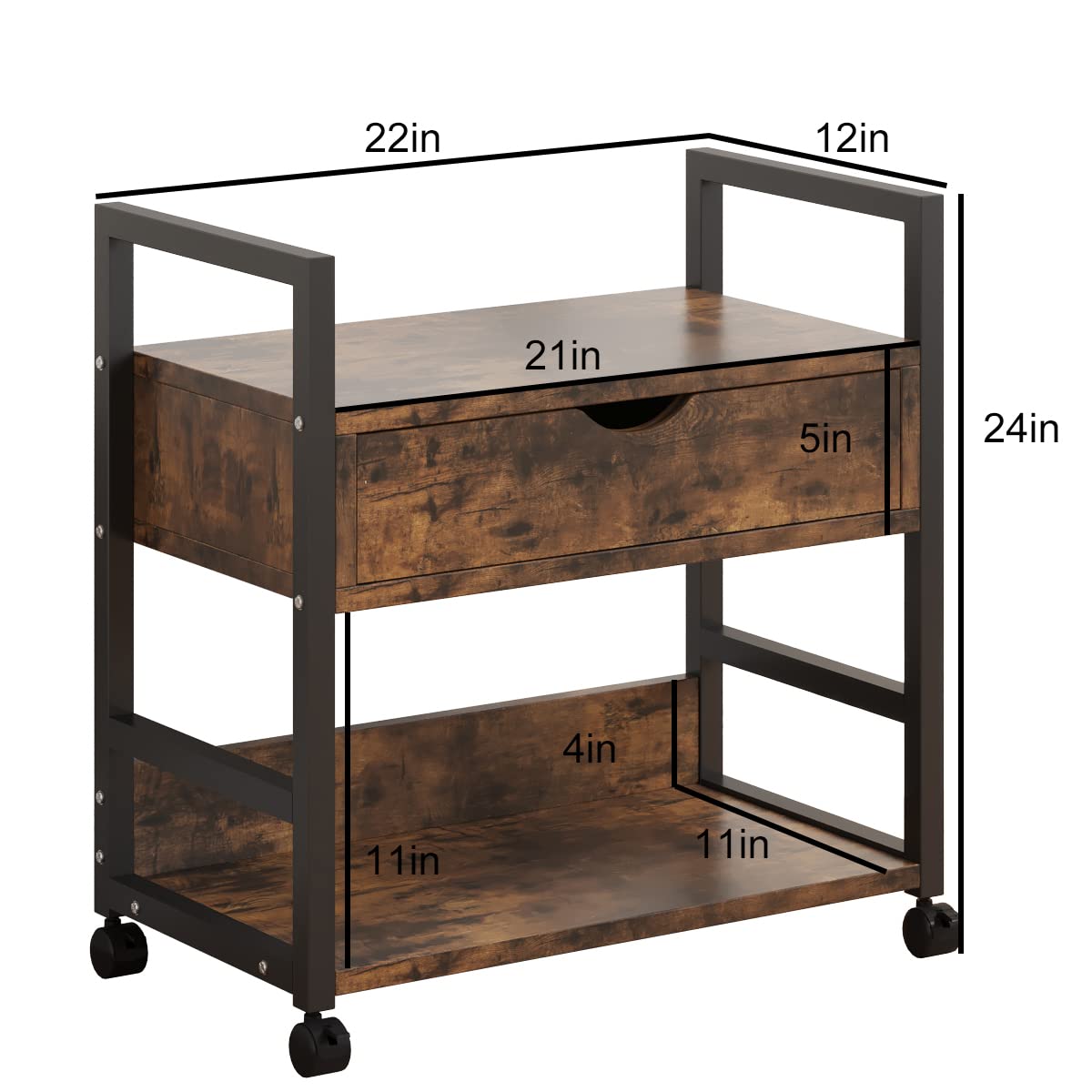 TigerDad Mobile Printer Stand with Storage Drawer, Utility Carts with Wheels, File Cabinet Workspace Desk Organizer Shelf for Home Office