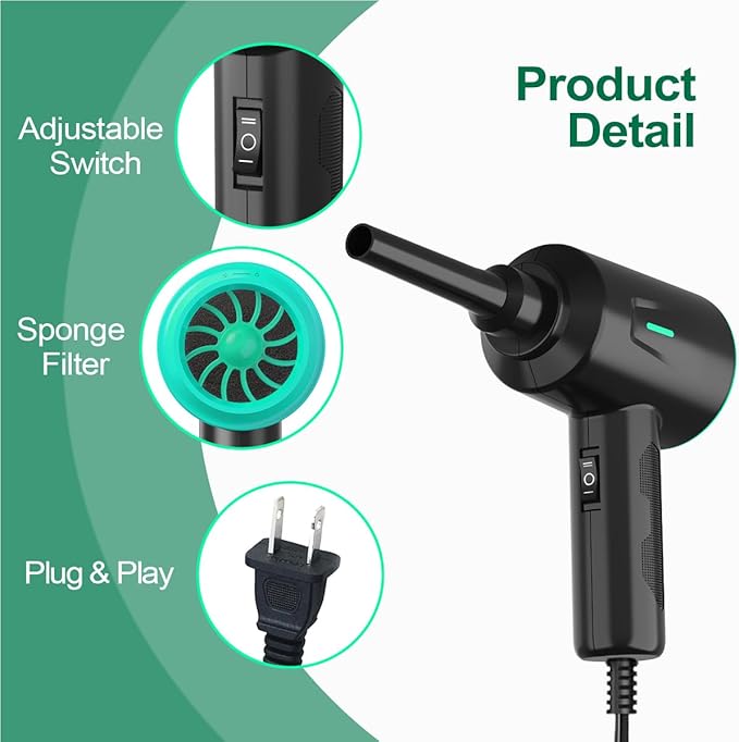 Air Duster - Electric Air Blower - 5.74oz High Power Cleaning for Computer - PC - 2 Gear Compressed Air