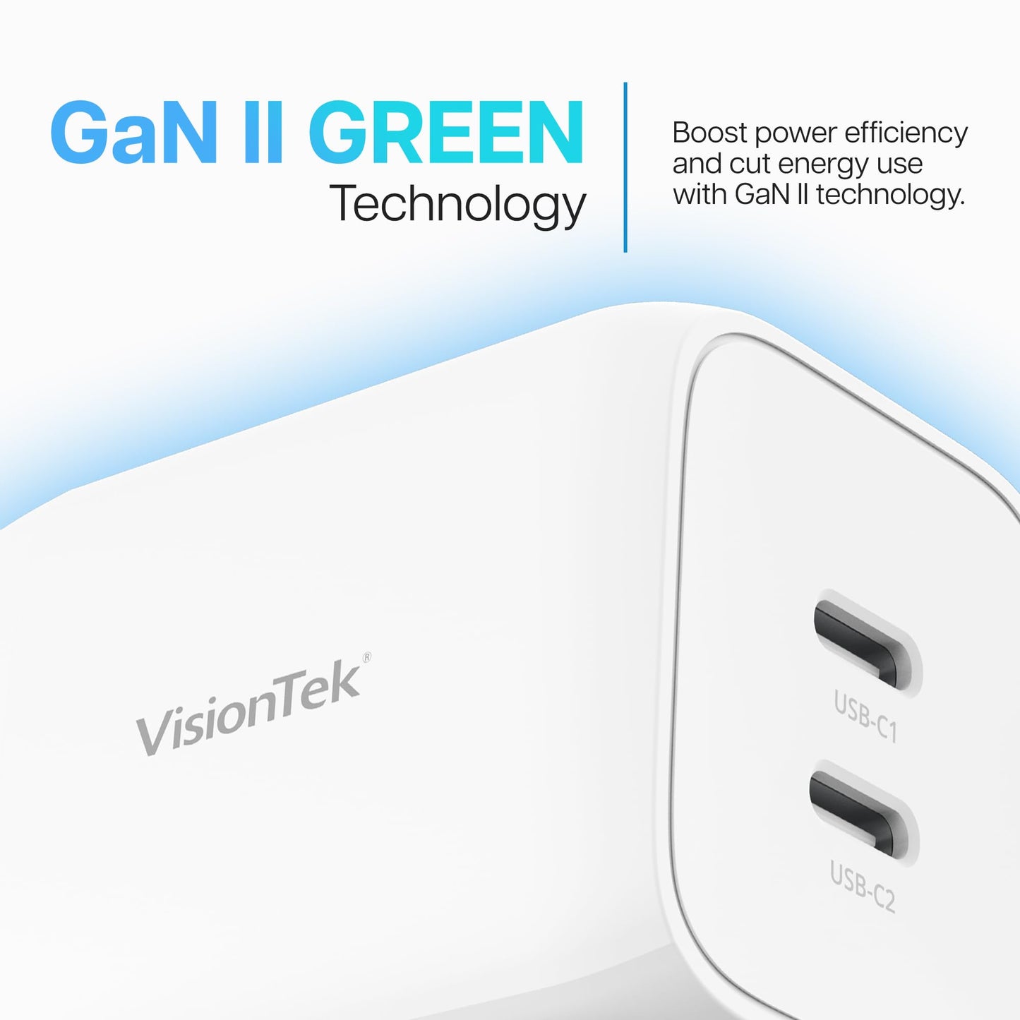 Visiontek Gan Ii 65W Wall Fast Charger - Dual Usbc Port - 2X Usb-C - Compatible With Macbook Pro/Air, Ipad, Iphone, Galaxy, Stea