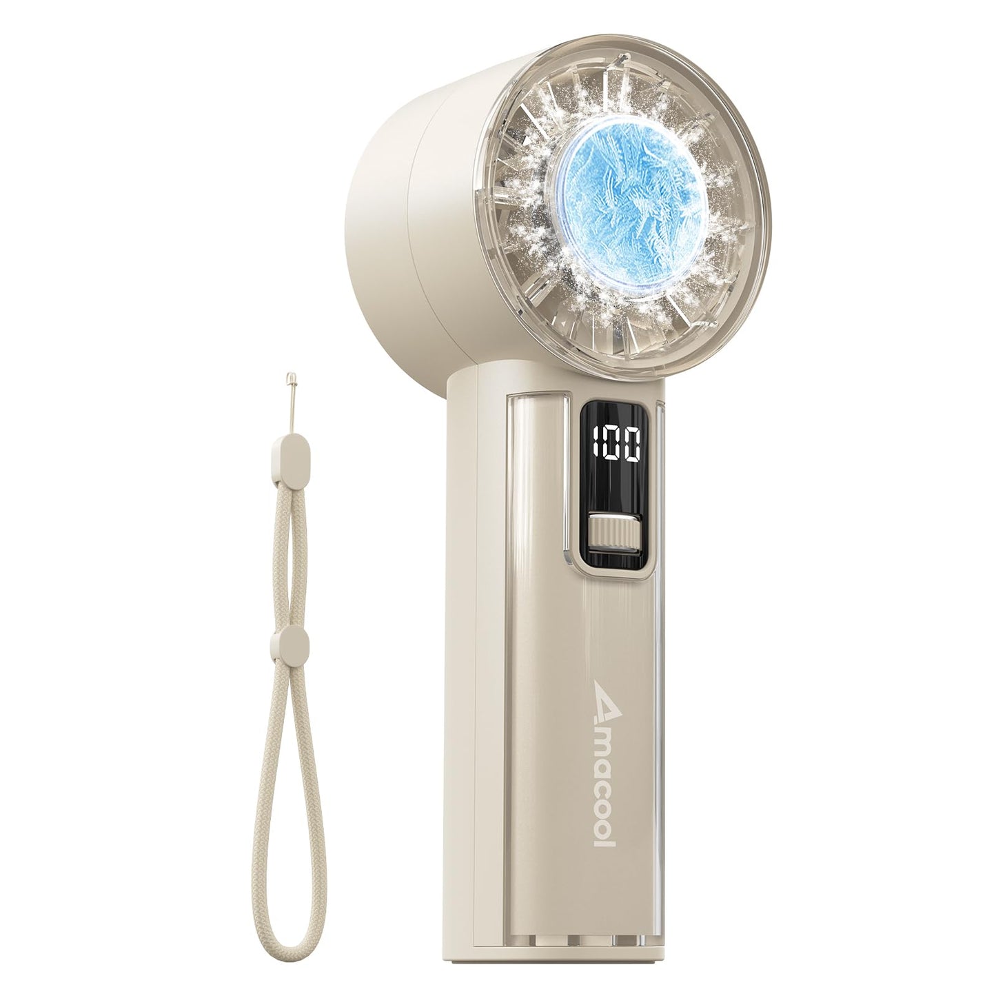 AMACOOL Handheld Fan with Ice Cooler, Mini Portable Fan Rechargeable, 18Hrs Cooling, 0-100 Adjustable Speed, Small Yet Powerful,
