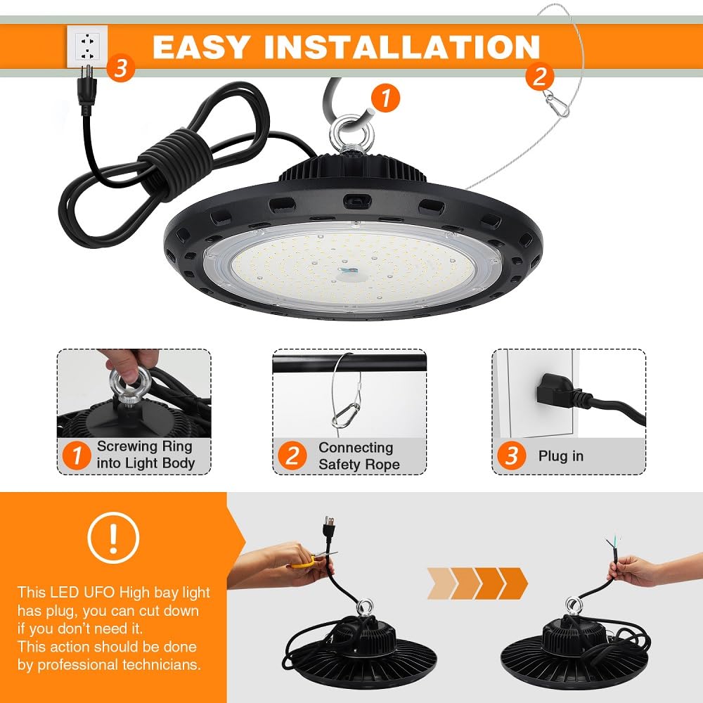 BEULT High Bay Led Shop Lights 100W 15000LM (Equiv. 400W MH/HPS) UFO Led High Bay Light for Shop Warehouse Workshop Factory 1Pack AC100-277V