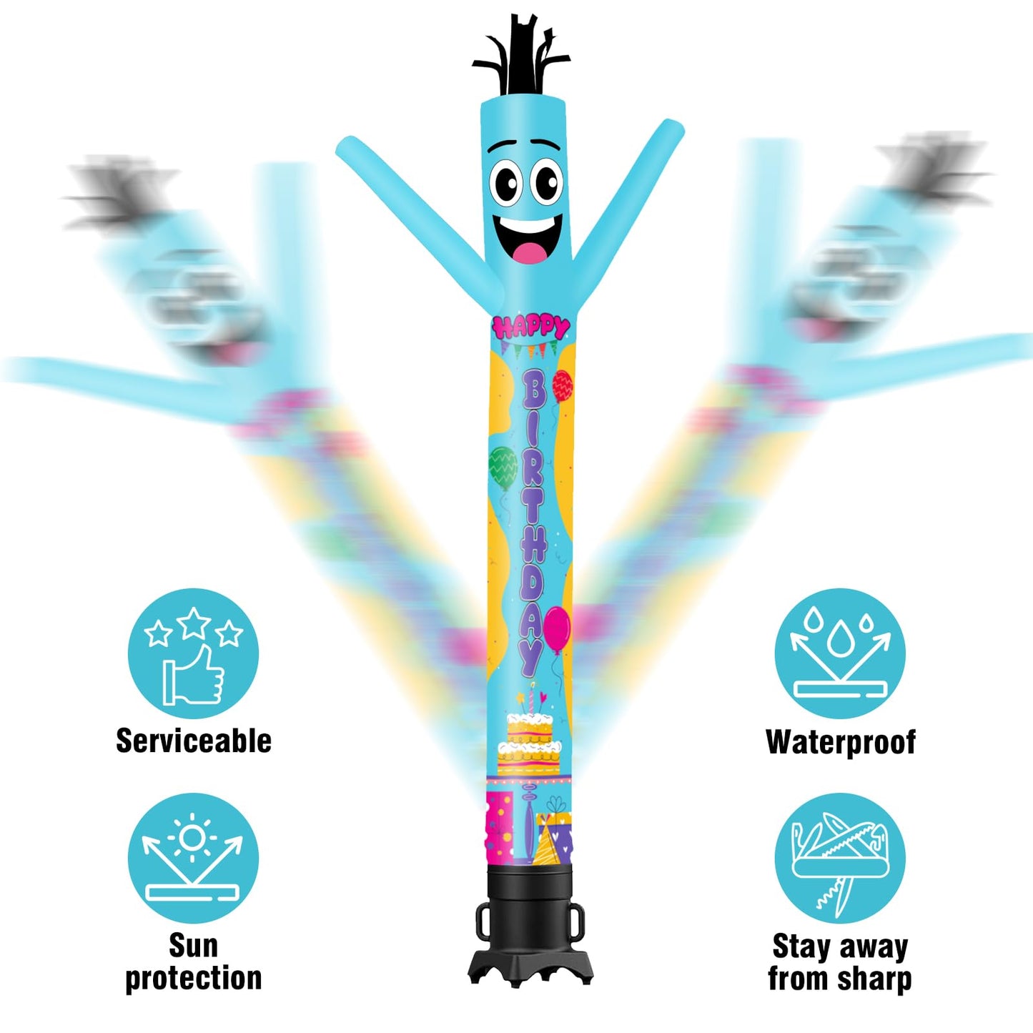 GOODENY 10FT Tall Happy Birthday Inflatable Tube Man (12''Diameter) Wacky Wavy Dancing Guy for Outdoor Decoration Advertising Business Promotion (Blower Not Included)