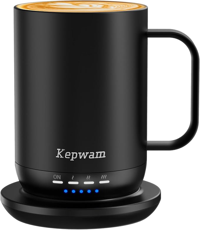 Kepwam Self Heating Coffee Mug T1-16oz Fast Heating & Ultra Long-Lasting Battery Life, Heated Coffee Mug Up to 149℉ - Touch & App Controlled Coffee Mug, Birthday Gifts for Women and Men