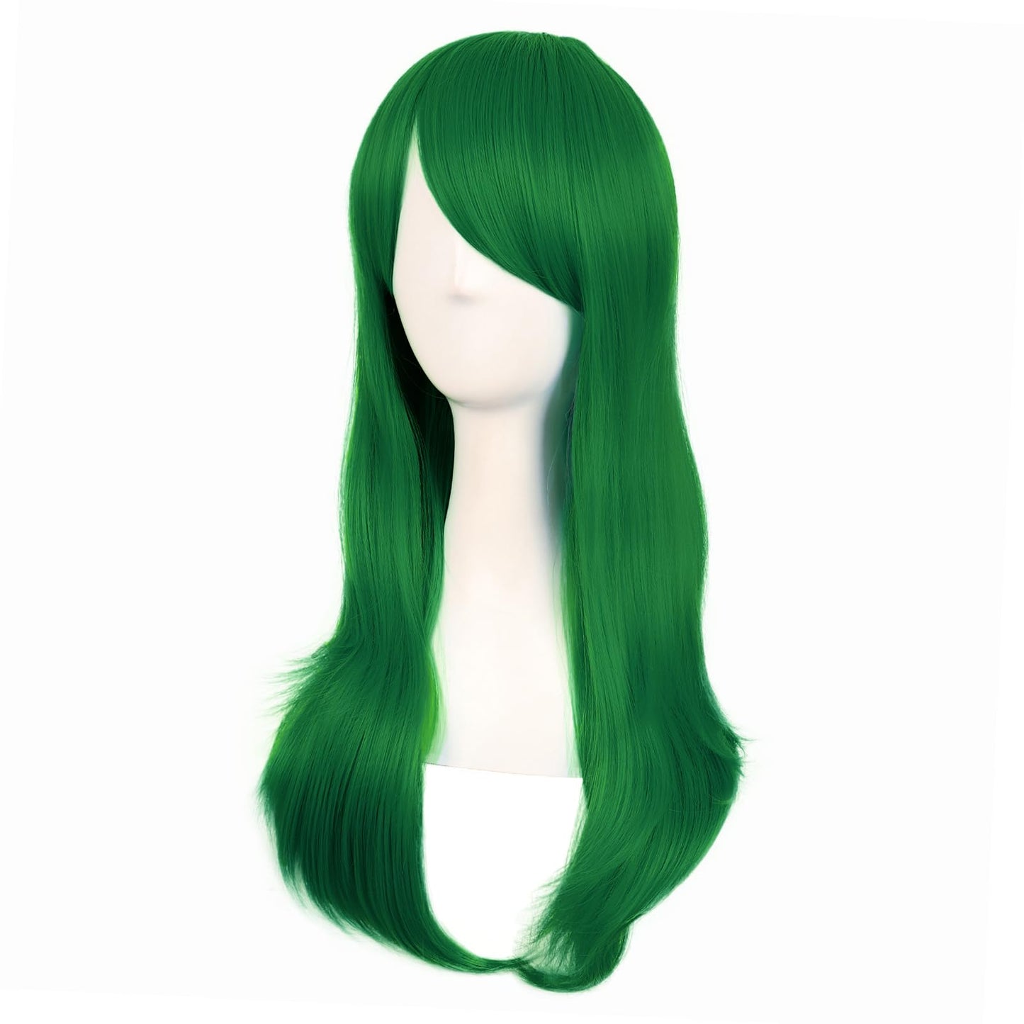 MapofBeauty 24 Inch/60 cm Side Bangs Stylish Long Great Wavy Curly Cosplay Party Wig (Grass Green)