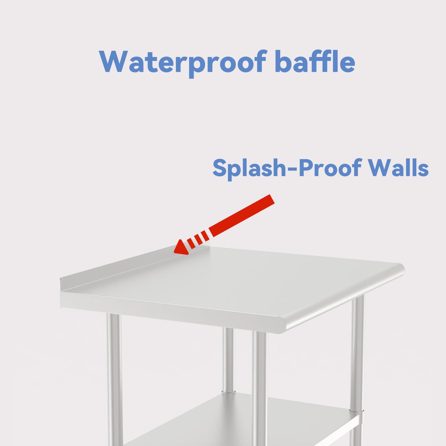 Stainless Steel Table (Backboard Table+Adjustable Legs, 24 x 48 Inch)
