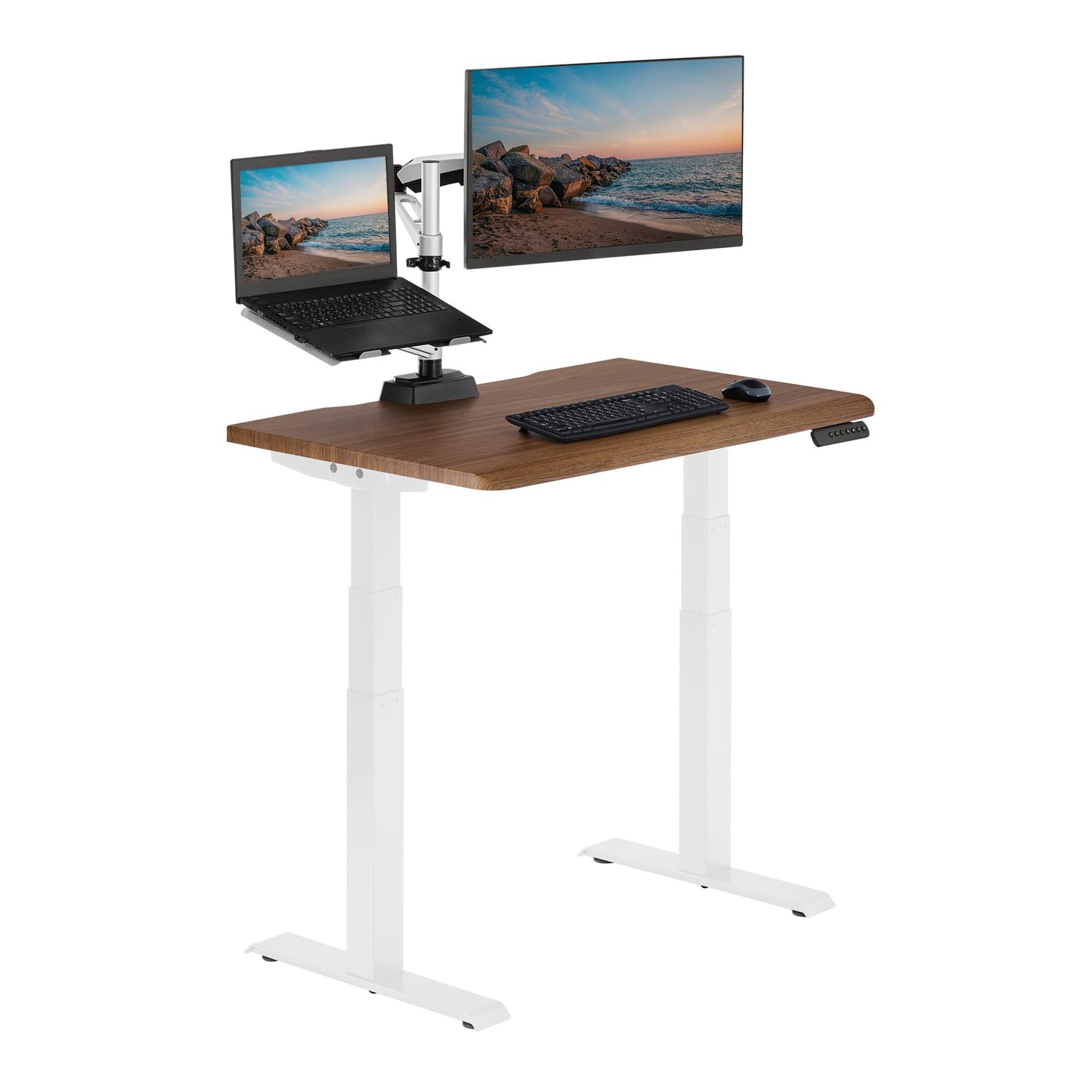 Vari ComfortEdge Electric Height Adjustable Standing Desk - 40x26 Varidesk Sit-Stand Desk for Home Office, Sloped Ergonomic Front Edge, Stable Legs, Easy Assembly, 2 Boxes - Walnut Top/White Legs