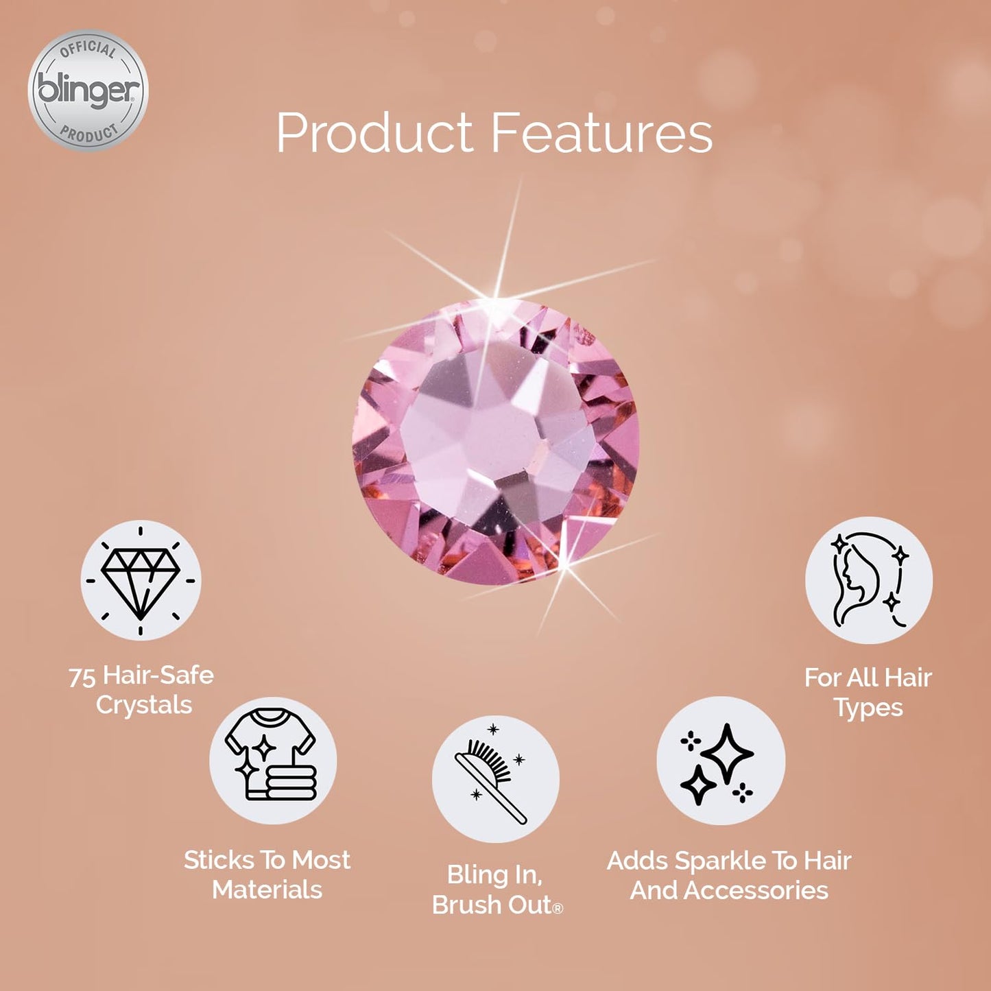 blinger Crystal Refill Pack | 5 Discs - 75 Precision-Cut Glass Crystals | Styling Tool not included | Light Rose 5 mm