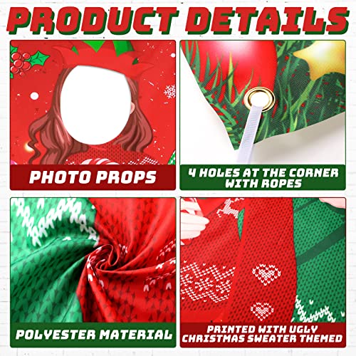 Christmas Photo Door Banner Christmas Ugly Sweater Photo Booth Party Decor Backdrop Props with Rope Ugly Sweater Candy Fun...