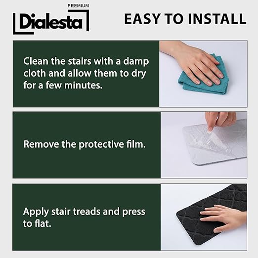 Stair Treads for Wooden Steps Indoor, Includes 15 Non-Slip Carpet Mat 8x30in with 5 Motion Sensor Lamps, Peel & Stick Carpet Stair Treads,Safety Stair Rugs for Kids, Elderly and Pets (Black)
