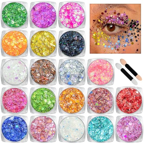 Body Glitter Face Glitter Makeup Festival Glitter, 20 Colors Face and Body Glitter Gel, Hair Glitter Gel, Body Makeup