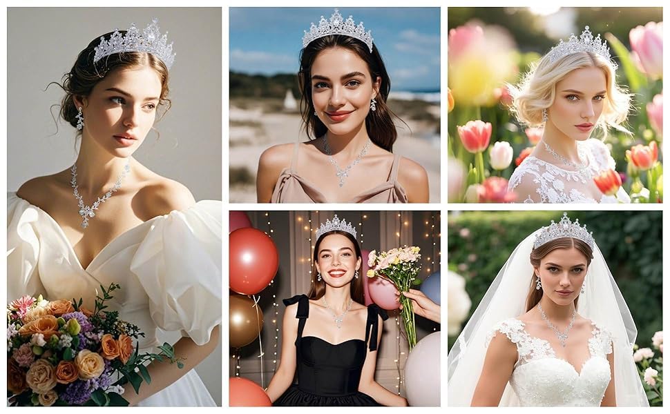 Kamirola Tiaras and Crowns for Women,Tiaras Earrings Necklace, Crystal Bridal Jewelry Set, Costume Party Halloween Prom Pa...