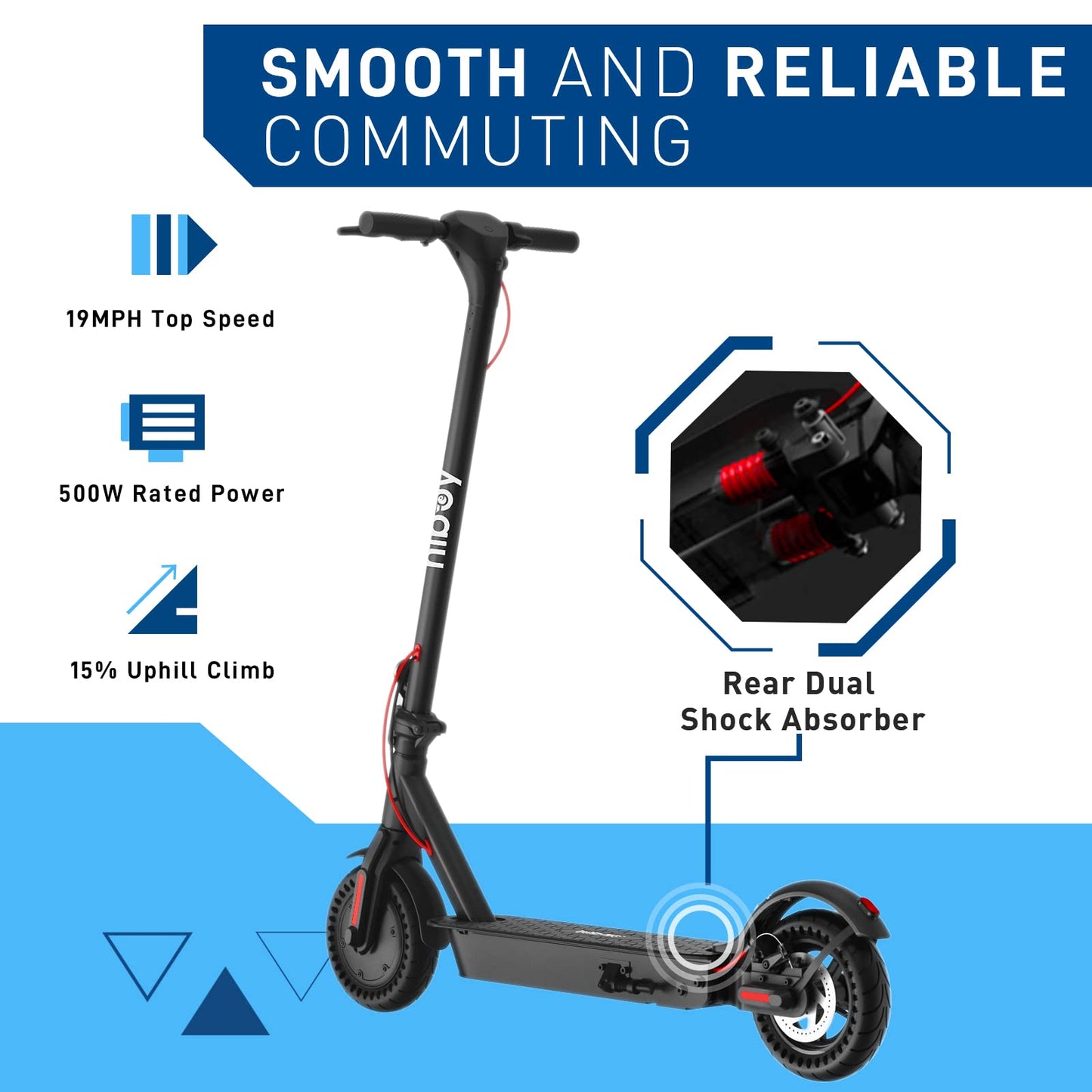 HiboyRide KS4 Pro Electric Scooter for Adults, 500W Motor (Peak 750W), 10" Tires, 19 MPH Top Speed, Up to 25 Miles Range, Foldable Commuter Electric Scooter with Dual Braking System and APP
