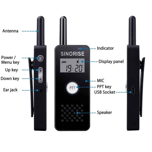 SINORISE Small Walkie Talkies, Two Way Radio with Earpiece & Mic Set Headsets for Restaurants, Sports & Outdoor Activities, Wearable for Hospitals & Tourism,3 Pack