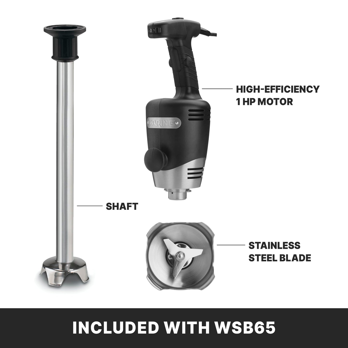 Waring Commercial Big Stix Heavy Duty Stick Immersion Hand Held Blender, 14" Removable Shaft, 1 HP, 700 Watt, Variable Speed, Professional Restaurant Kitchen Grade, 50 Gal Capacity, 120V, 5-15P WSB65, 18 Inch Shaft | 235 Gallon Capacity