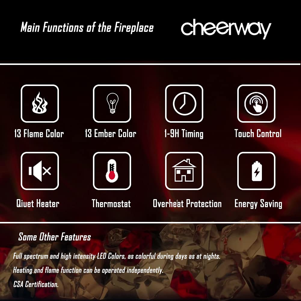 Cheerway 42 Inch Electric Fireplace With Heater, Wall Mounted & Recessed Electric Fireplace Insert, Linear Wall Fireplace W/Ther