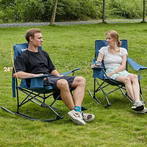 Portal Outdoor Rocking Chair Camping Folding Portable Rocker with Cup Holder Side Pocket Carry Bag, Support 350LBS (Mesh B...