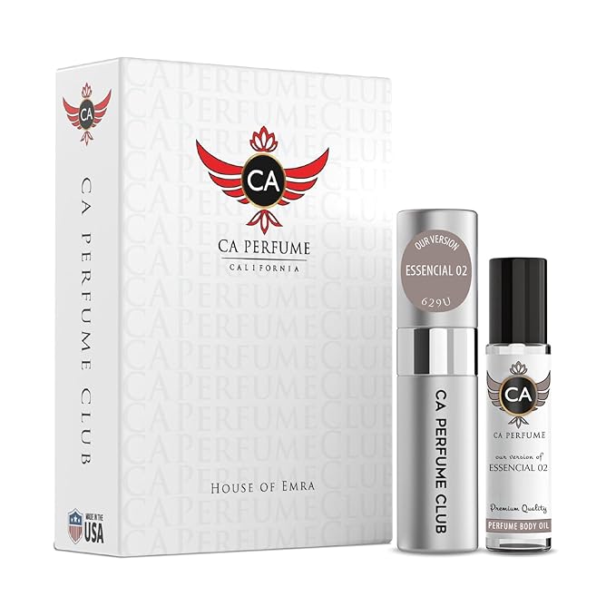 CA Perfume Duo Impression of Essencial 02 For Women And Men Perfume Layering Set Long Lasting Travel Size EDP + Body Oil Roll-On Bottle 0.27 Fl Oz+0.33 Fl Oz