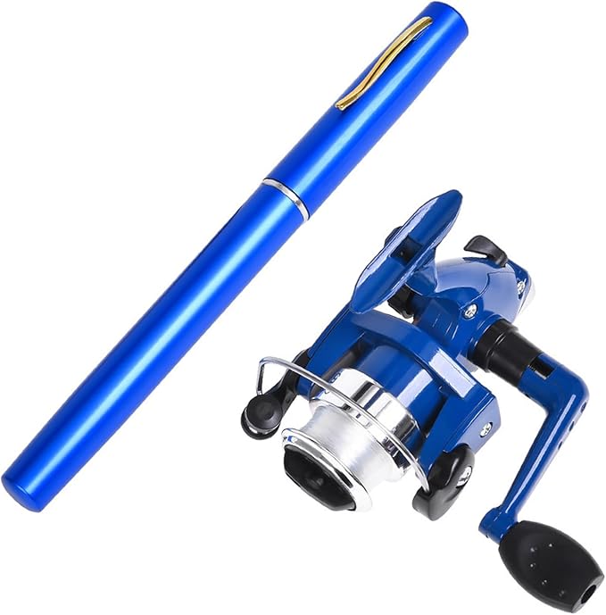 Shurhome Pocket Foldable Fishing Rod Reel Set Small Pen Fishing Rod Set Pen Shaped Telescopic Fishing Rod with Fishing Reel