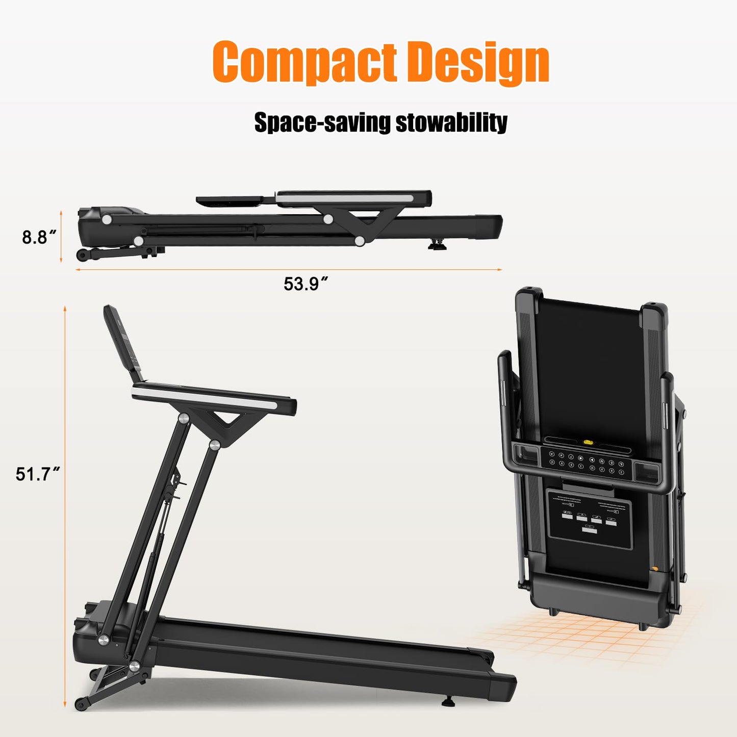 RECOVION Treadmill with Electric Incline and handrails, Running mat Design with Music Playback, 3.5 HP Motor, 300 lbs Weight Capacity, Suitable for Home and Small Office use.
