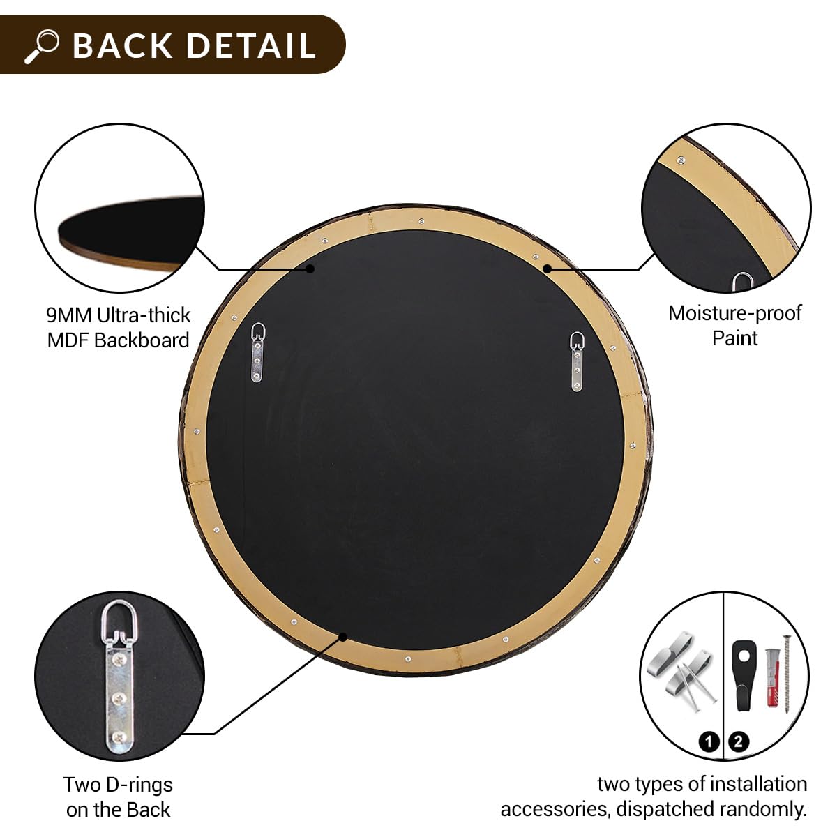 ANDY STAR Hand-Forged Bronze Round Bathroom Mirror, 30 Inch Antique Vanity Circular Mirror, Stainless Steel Rounded Mirrors for Wall Decor, Washroom, Entry, Fireplace