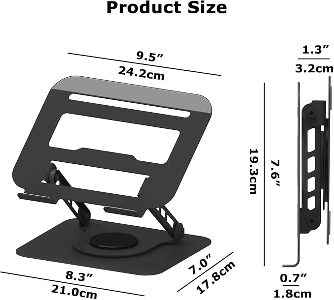 TAPMEI Adjustable Laptop Stand, 360 Rotating Computer Riser, Stable Base Stand Holder for MacBook Pro/Air Notebook up to 18 Inches, Black