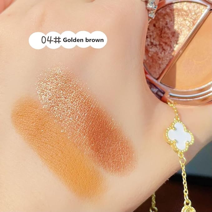 Double color eye shadow, high pigment eye makeup palette, matte shimmer metal eye shadow powder, waterproof and durable color eye makeup (04#Golden brown)