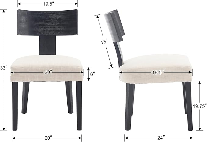 DM Furniture Farmhouse Dining Chairs Set of 6, Linen Fabric Upholstered Kitchen Chairs with Black Distressed Wooden Legs, Comfy Armless Side Chairs for Dining Room/Restaurant, Beige-Black Legs