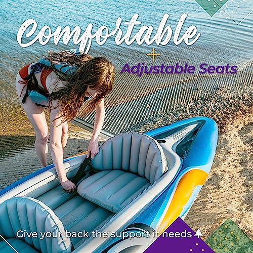 Sunlite Sports 2-Person Inflatable Kayak with Aluminum Oars (136" x 33"), High Output Air Pump and Storage Bag, Double Tan...