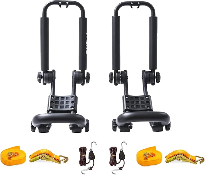 AA-Racks Double Folding J-Bar Rack for Kayak Carrier Canoe Boat Paddle Board Surfboard Roof Top Mount on Car SUV Truck Cro...