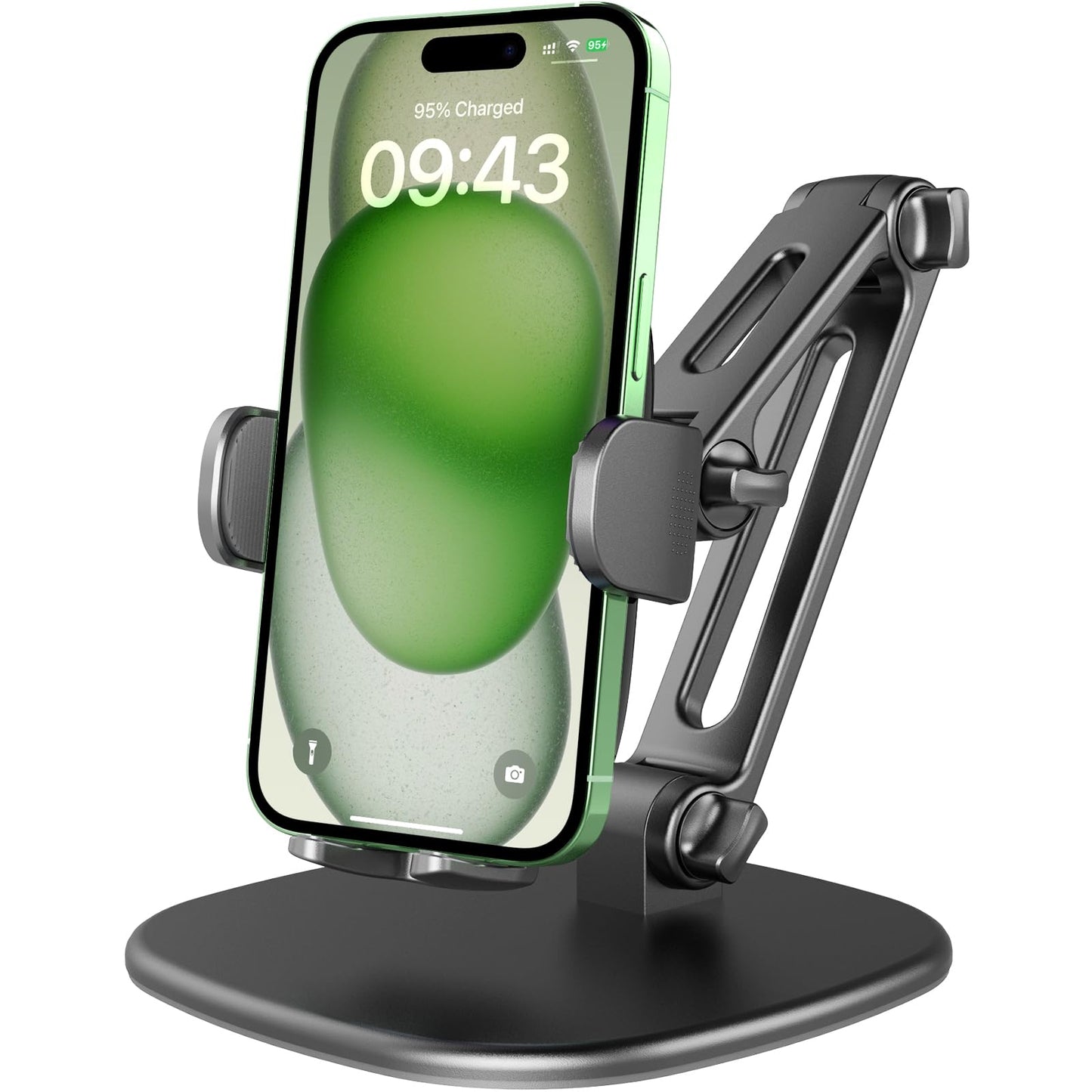 Apps2Car Phone Stand For Desk [No Dropping Stable Triple-Clamp Holder] Adjustable Height 360 Degree Rotation Heavy Base Thick Ca