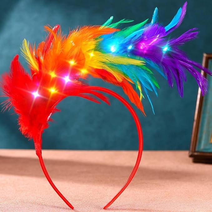 DRESBE Light Up 1920s Feather Fascinator Headband LED Cocktail Tea Party Hair Accessories for Women