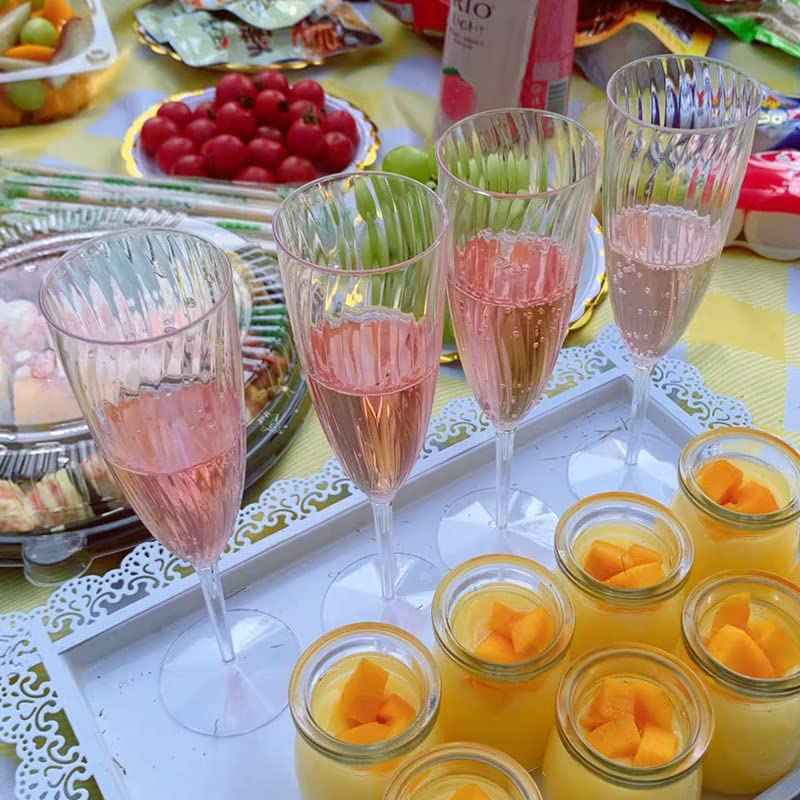 Homvle Plastic Champagne Flutes 6 Oz, Disposable Champagne Glasses (Set of 16) 1- Piece Construction Plastic Wine Glasses ...