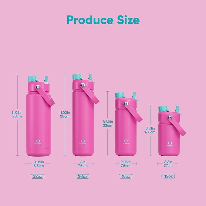 ENCOOL Insulated Water Bottle with Straw Stainless Steel Water Bottle, Leak-Proof, BPA-Free, Double Wall Vacuum Keeps Cold for 24 Hours for Sports, Travel, School (18 oz, Light Crimson)