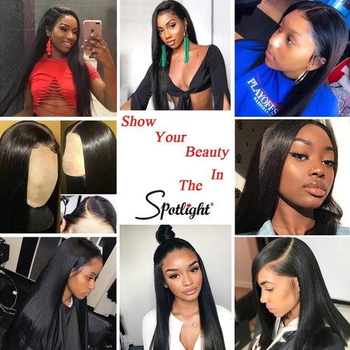 Spotlight 4x4 Lace Front Wig Straight Human Hair Wigs for Black Women 180% Density Brazilian Virgin Lace Closure Wig Pre Plucked With Baby Hair Natural Hairline 20 Inch
