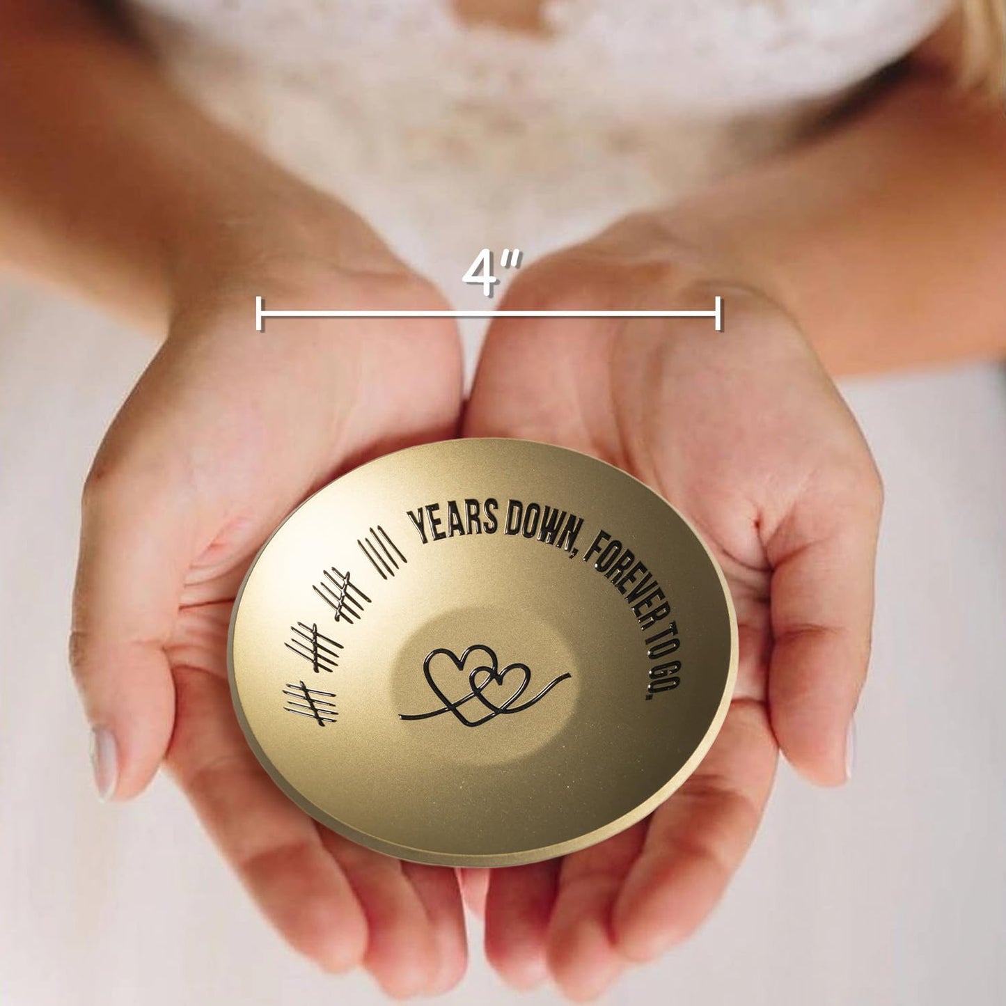 19th Anniversary Bronze Gifts, 19 Year Wedding Anniversary for Her Him Wife Husband, 4" Ring Holder Dish - Unique Bronze Metal Jewelry Tray Decor for Women Men Couple Parents
