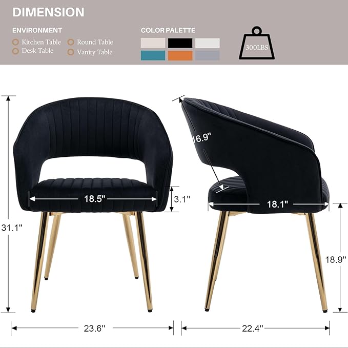 COMULER Black and Gold Velvet Dining Chairs, Modern Dining Room Chairs with Arms Set of 4 Upholstered Accent Chair Armchair with Barrel Back for Kitchen Living Room