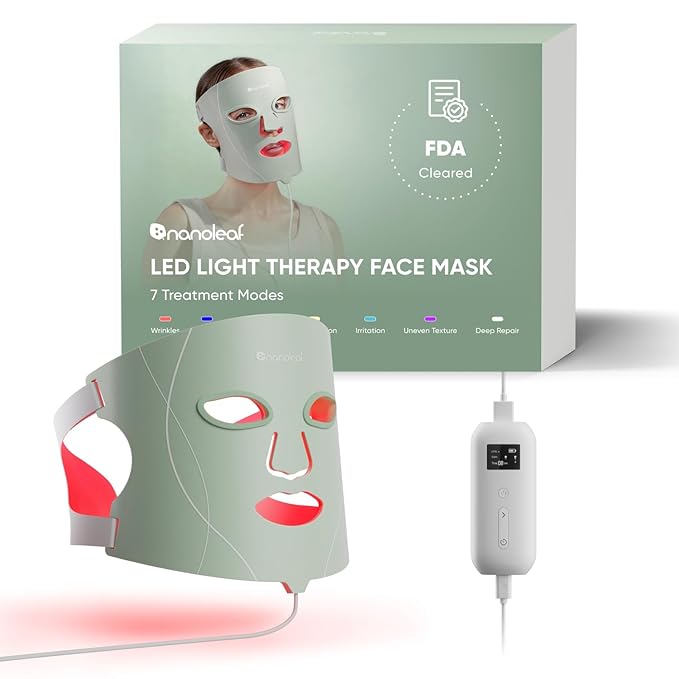Nanoleaf FDA-Cleared LED Light Therapy Face Mask with 7 Treatment Modes - Professional Red & Blue Light with NIR Facial Device for Anti-Aging - 432 LEDs, Rechargeable