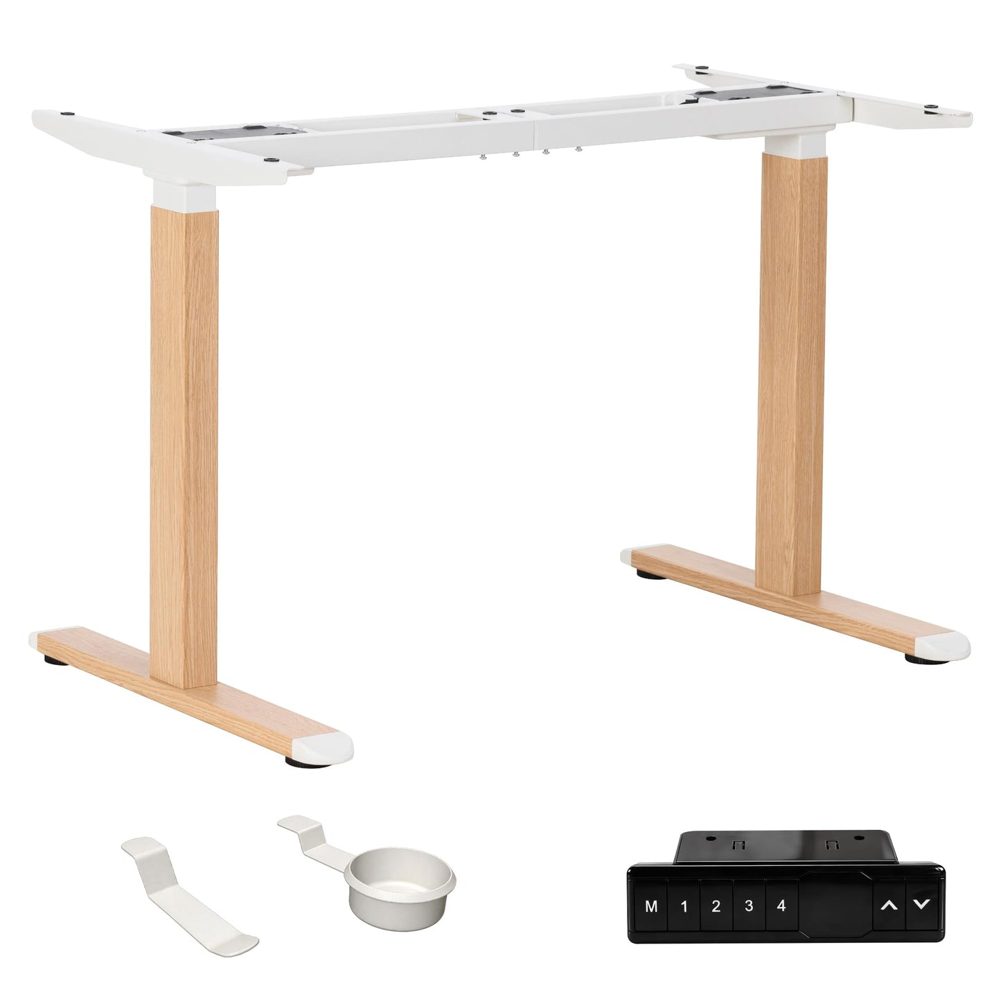 Fromann Standing Desk Frame White Dual Motor Electric Adjustable Height 2 Stage Wood Grain Legs 250 LBS Heavy Duty Ergonomic for Home Office