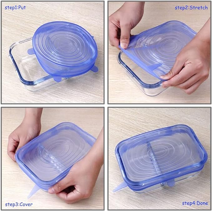 12 pcs Silicone Stretch lids set, 6 Sizes, Reusable Food Storage Covers ，Silicone Bowl Covers，Flexible to Fit All Shape of Containers， Food Cover to Keep Food Fresh (blue,green)