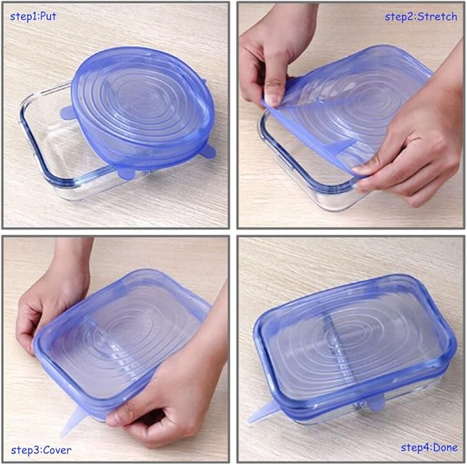 12 pcs Silicone Stretch lids set, 6 Sizes, Reusable Food Storage Covers ，Silicone Bowl Covers，Flexible to Fit All Shape of Containers，Food Cover to Keep Food Fresh (green,pink)